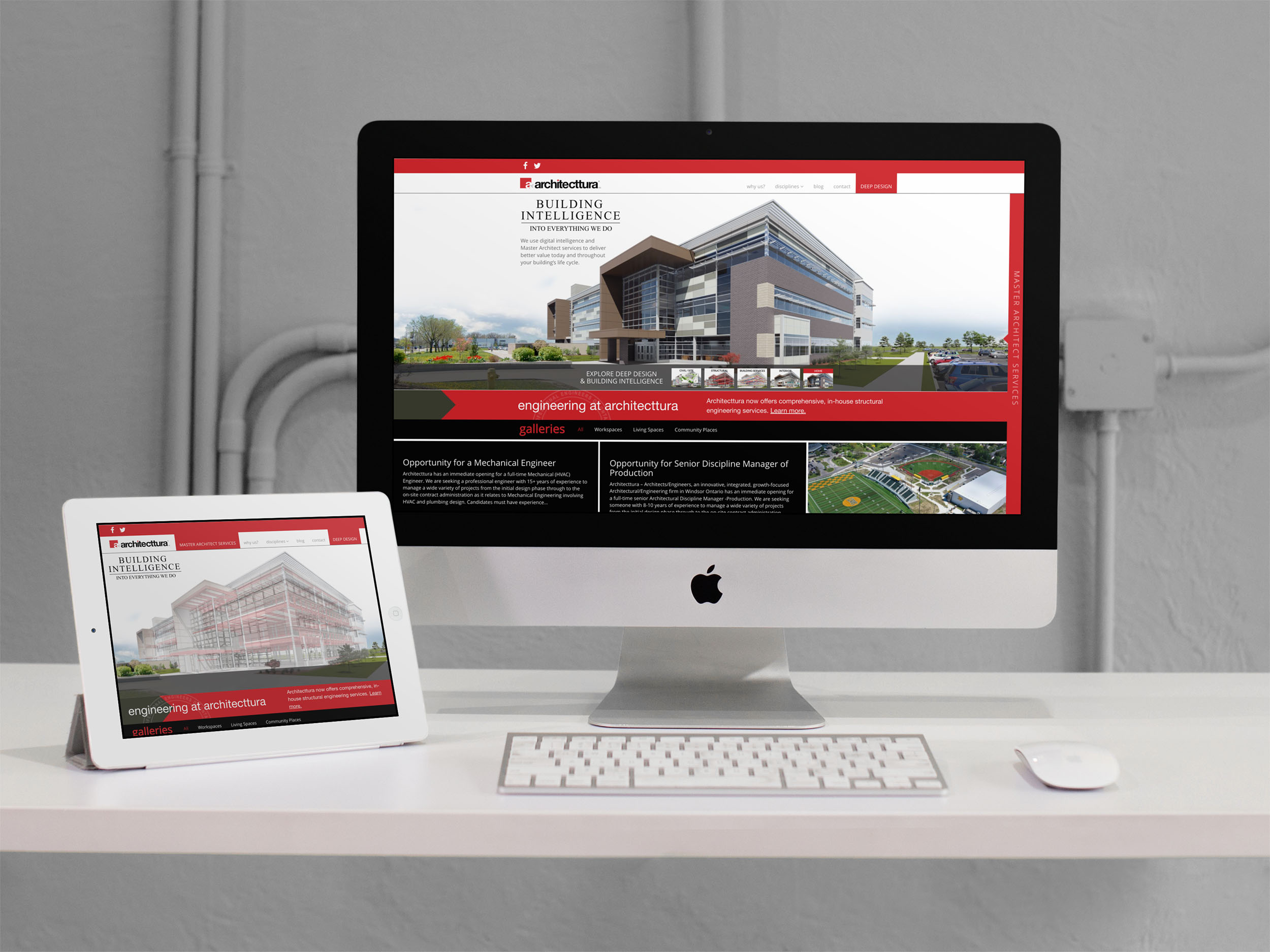 iPad and iMac displaying Architecttura website